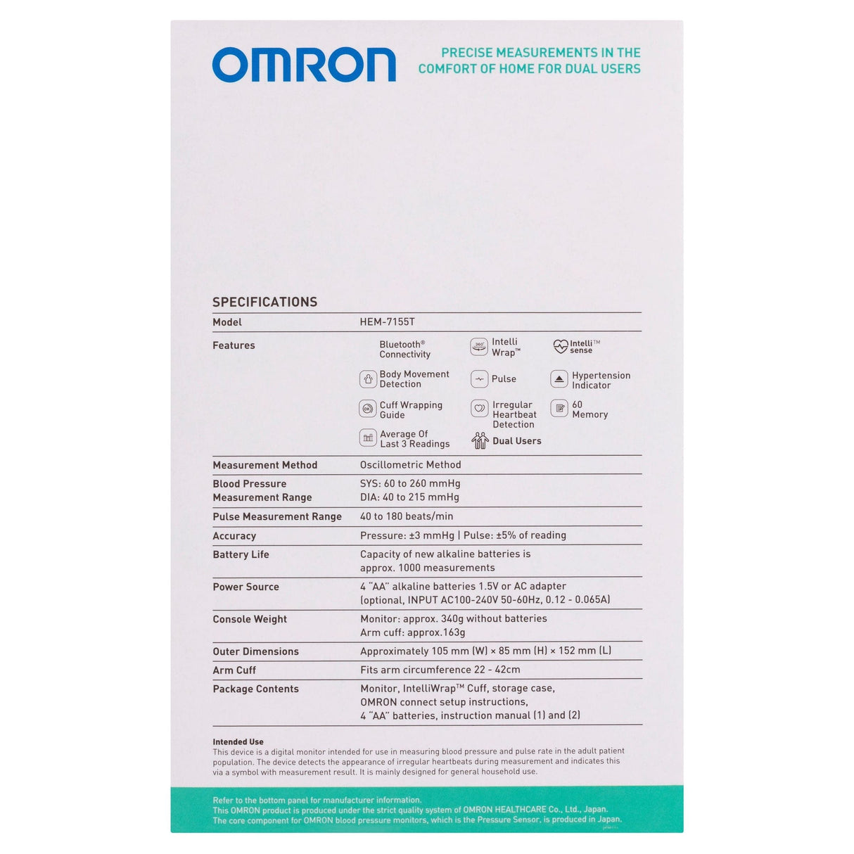 Omron Automatic Blood Pressure Monitor HEM7155T Plus Dual User (AU & NZ) - Paramedic Shop