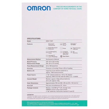 Omron Automatic Blood Pressure Monitor HEM7155T Plus Dual User (AU & NZ) - Paramedic Shop