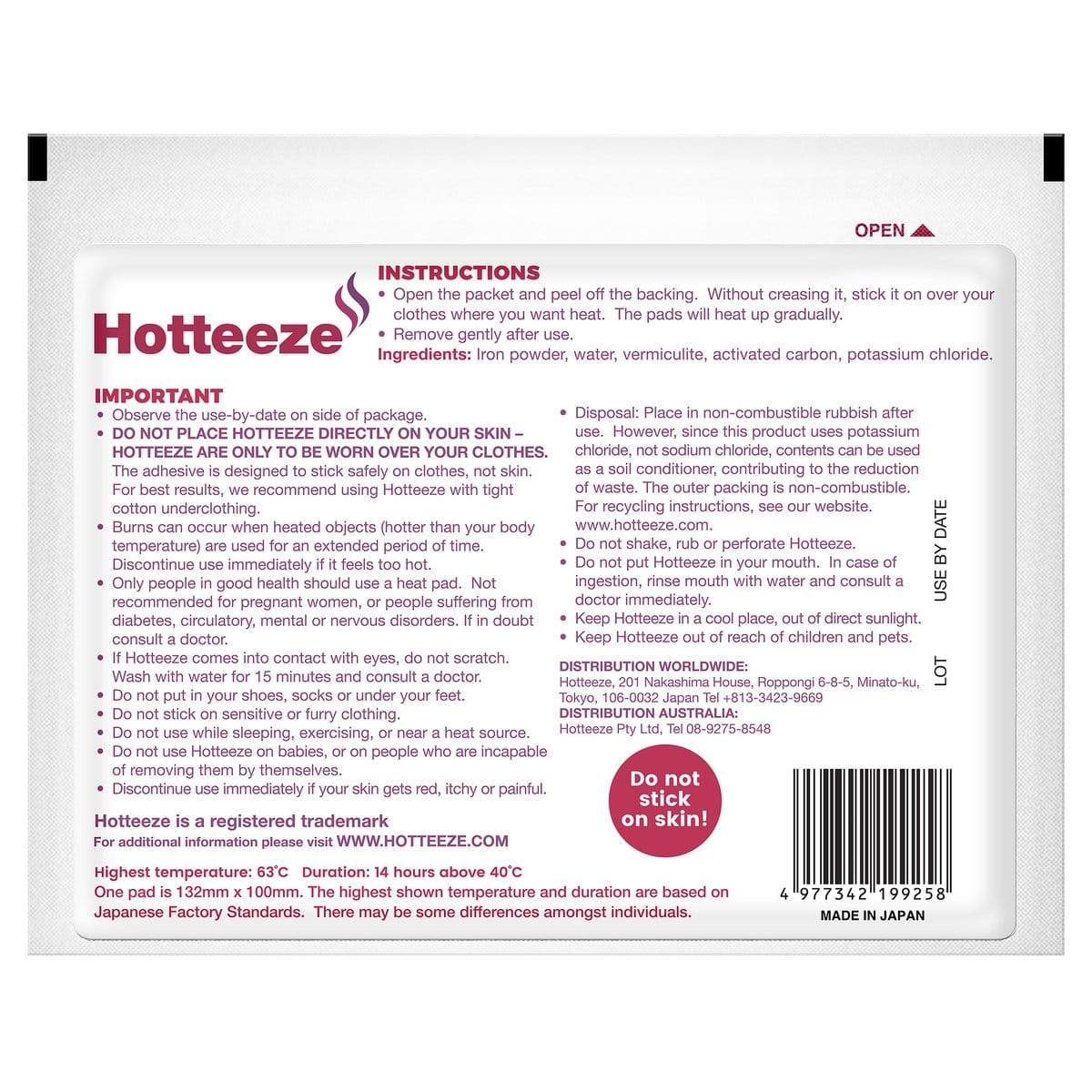 Paramedic Shop JA Davey Hot & Cold Therapy Hotteeze Heat Pads – 10 Pack